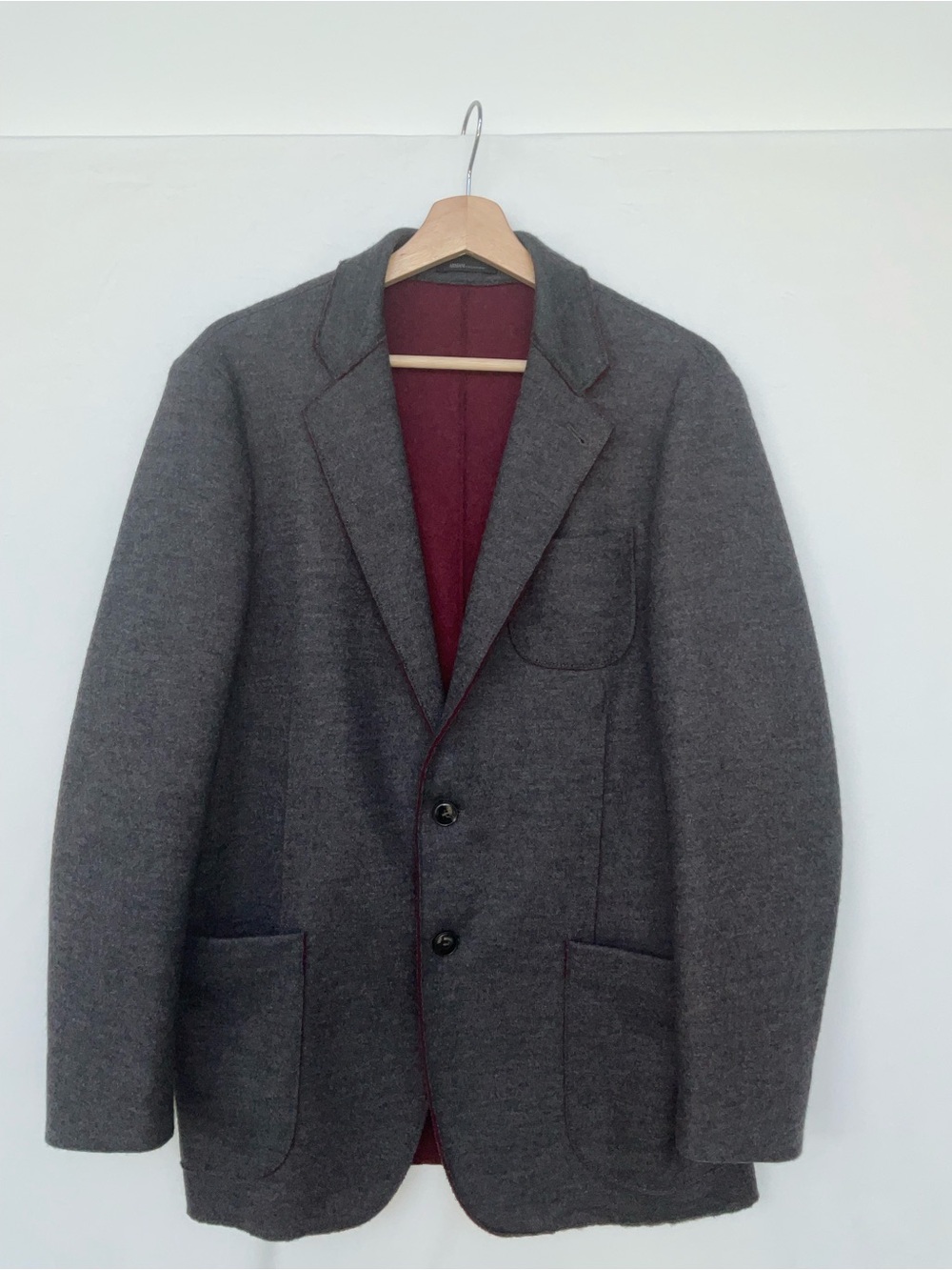 Armani Collezioni Gray Wool Jacket with Burgundy Interior